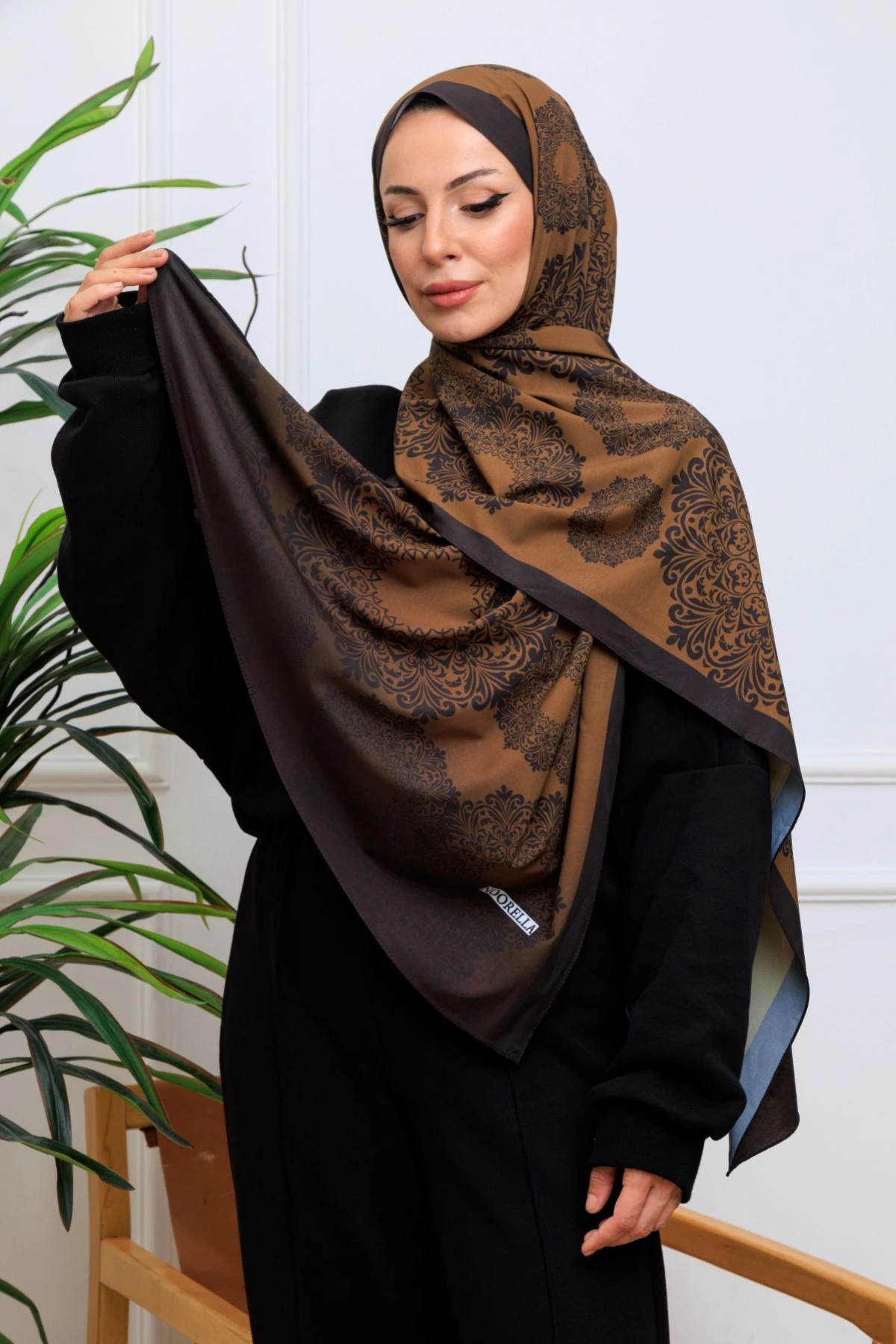 Vira Geometrik Desenli Şal - Kahverengi