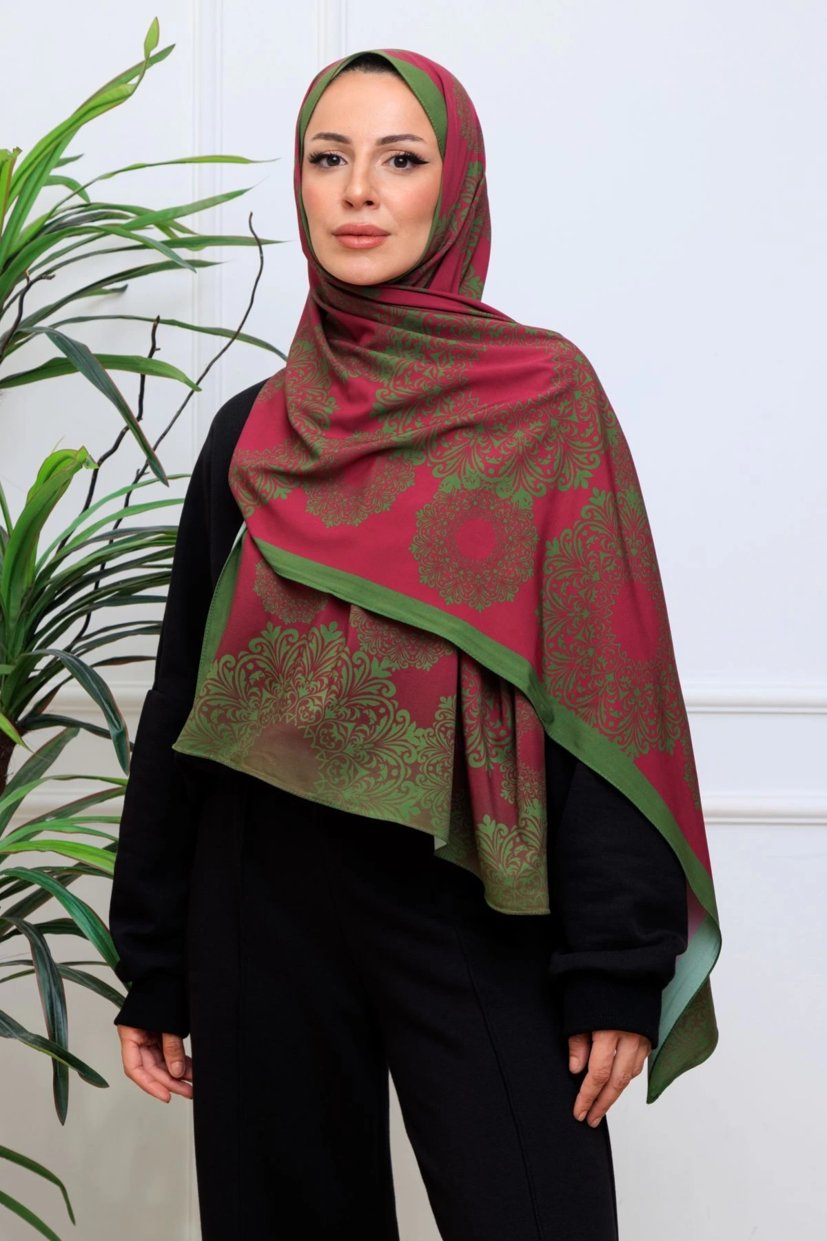 Vira Geometrik Desenli Şal - Kırmızı