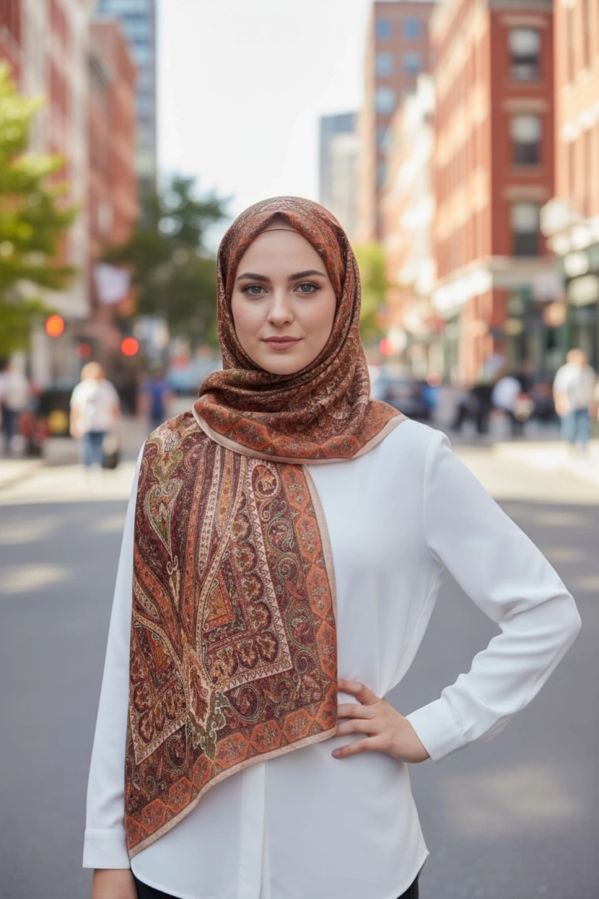 Yankı - Retro Desen Şal - Bej