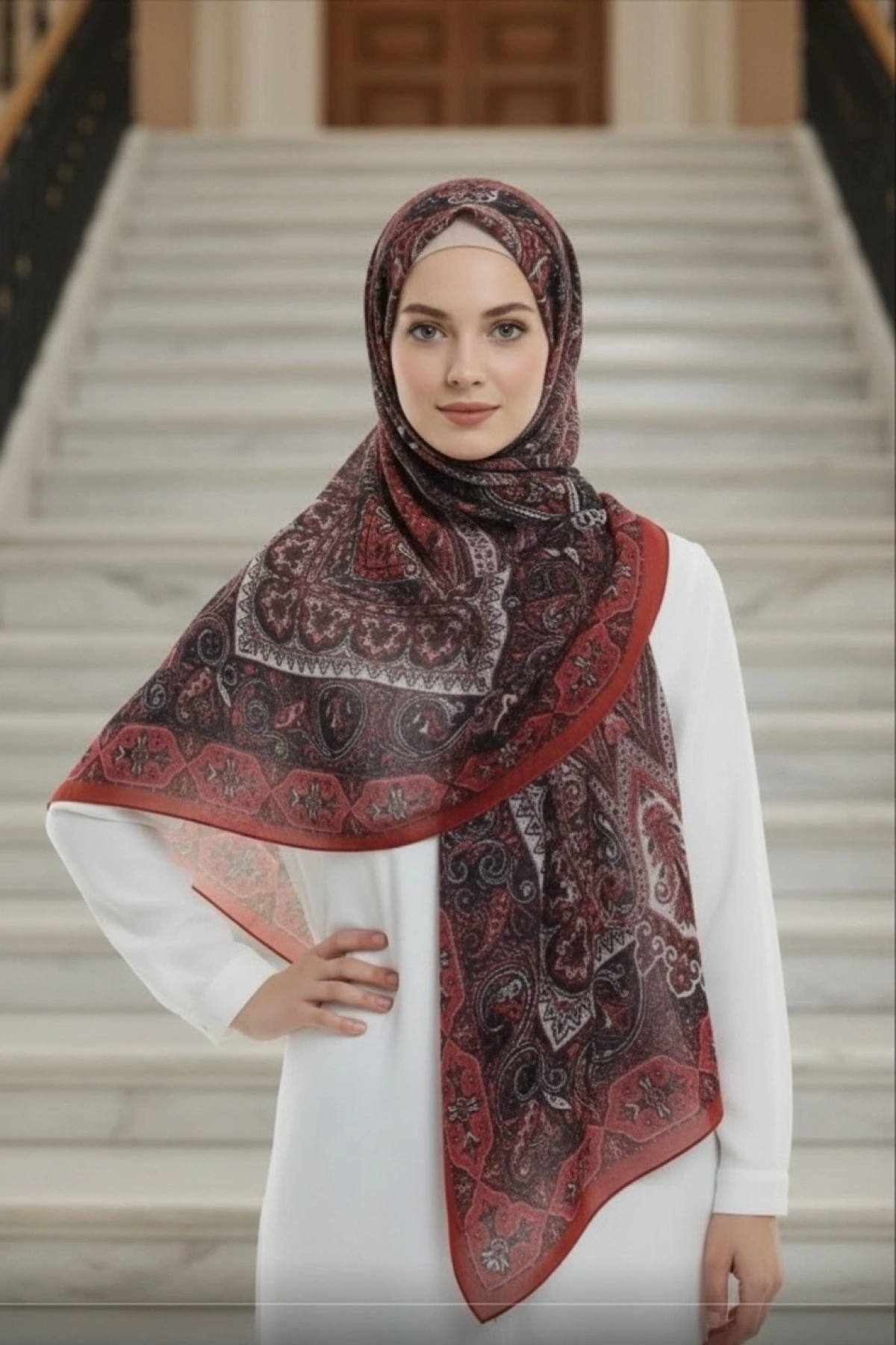 Yankı - Retro Desen Şal - Kiremit