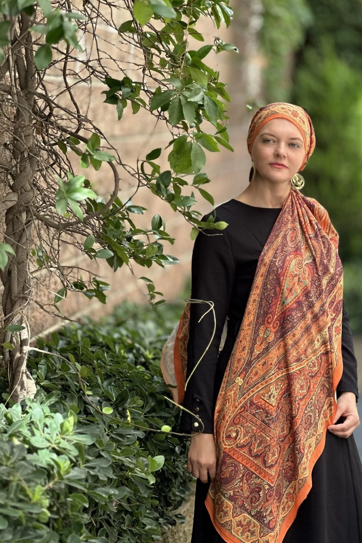 Yankı - Retro Desen Şal - Turuncu