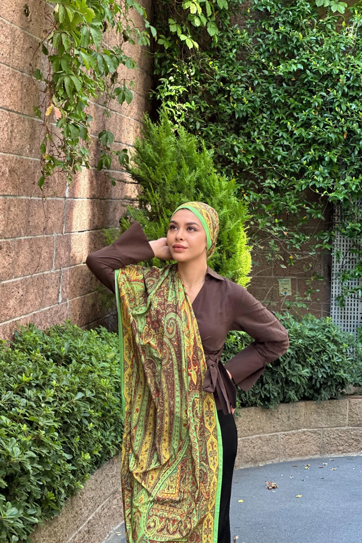 Yankı - Retro Desen Şal - Yeşil