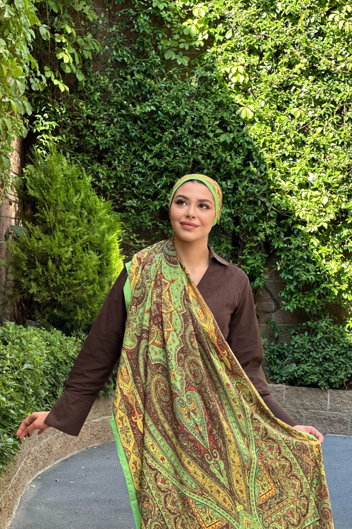 Yankı - Retro Desen Şal - Yeşil