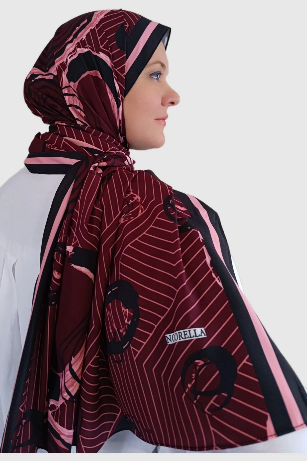 Zerun – Spiral ve çizgisel desenli şal - Bordo