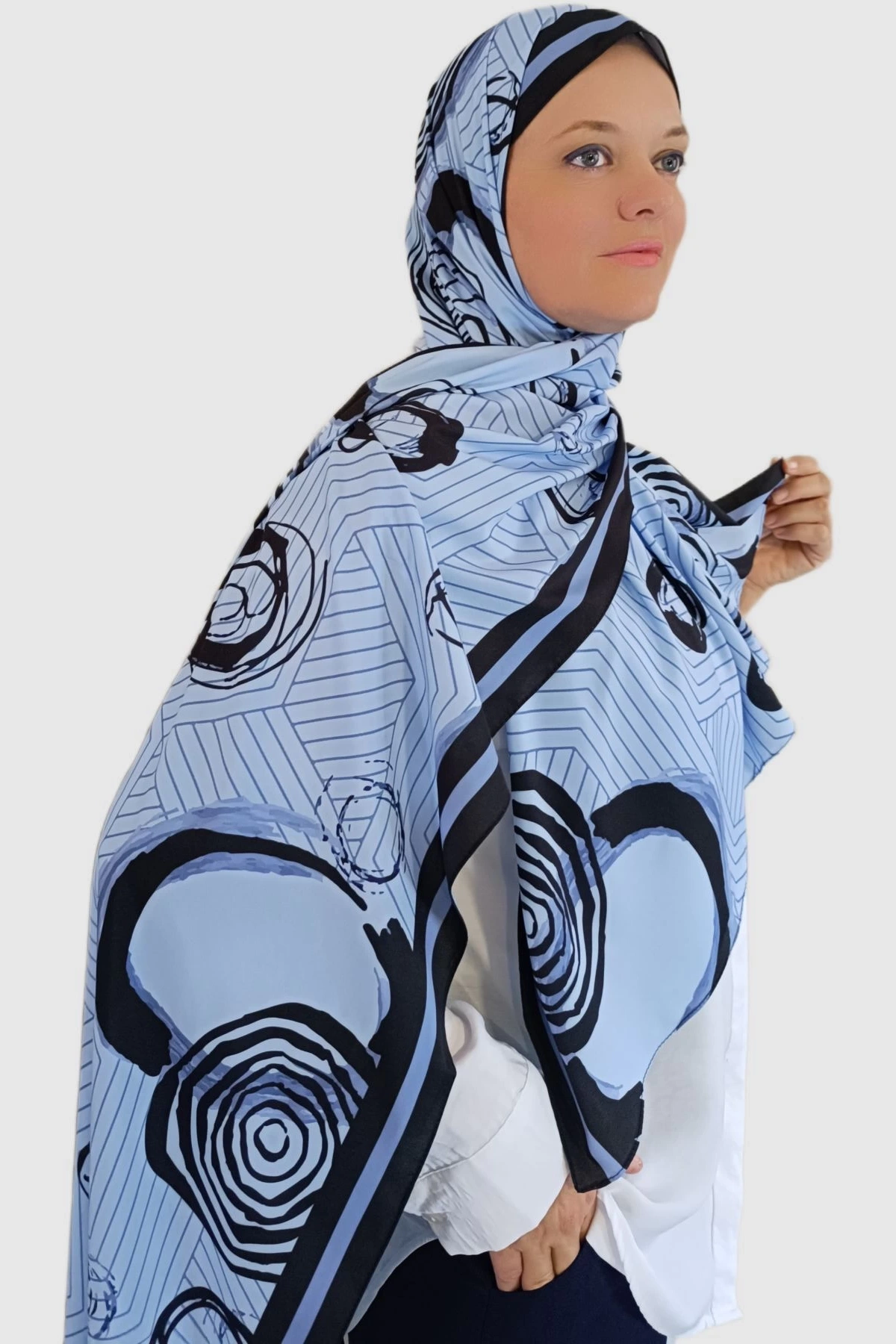 Zerun – Spiral ve çizgisel desenli şal - Mavi