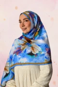 Solva Büyük Floral Motifli Şal - Mavi