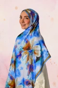 Solva Büyük Floral Motifli Şal - Mavi