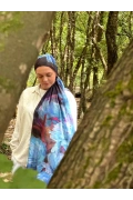 Elya Mavi ve Mor Tonlarda Soyut Floral Desenli Şal - Mavi