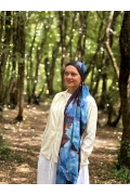 Elya Mavi ve Mor Tonlarda Soyut Floral Desenli Şal - Mavi