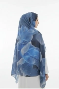 Mireya - Çiçekli Floral Desenli Şal - Mavi