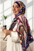 Rava Çok Renkli Soyut Motifli Şal - Mor
