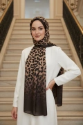 Sahra - Leopar Desen Şal - Koyu Kahverengi