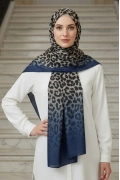 Sahra - Leopar Desen Şal - Lacivert