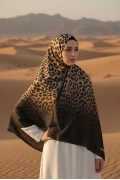 Sahra - Leopar Desen Şal - Siyah