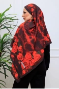 Velda Gül Desenli Şal - Kırmızı