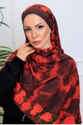 Velda Gül Desenli Şal - Kırmızı
