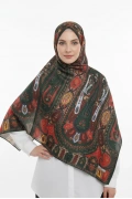 Velero - Retro Desen Şal - Koyu Yeşil