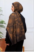 Vira Geometrik Desenli Şal - Kahverengi