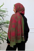 Vira Geometrik Desenli Şal - Kırmızı