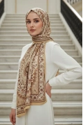 Zamira - Etnik ve Floral Desenli Şal - Bej