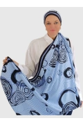Zerun – Spiral ve çizgisel desenli şal - Mavi