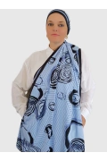 Zerun – Spiral ve çizgisel desenli şal - Mavi