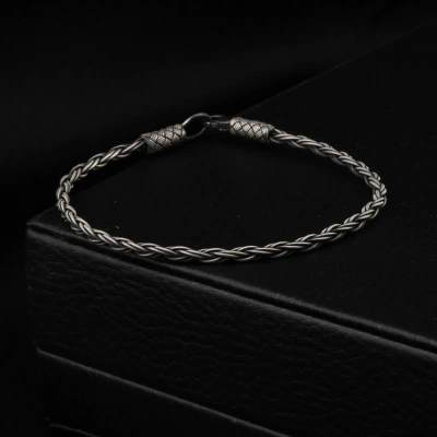 1000 Ayar İkili Örgü Oksitli Kazaziye Gümüş Bileklik