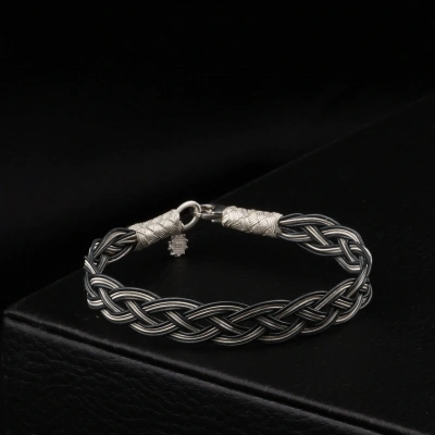 1000 Ayar Üç Örgülü Siyah Beyaz Kazaziye Bileklik