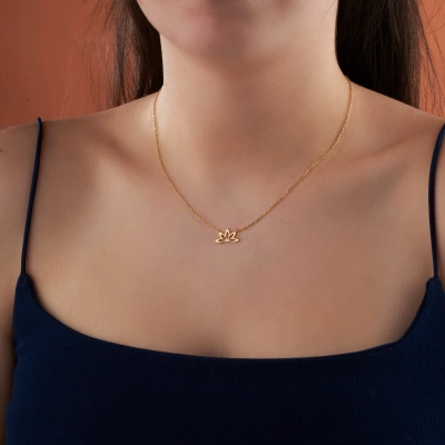 14 Ayar Altın Lotus Çiçeği Kolye