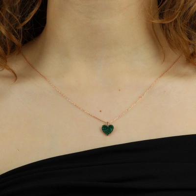 925 Ayar Gümüş Rose Kaplama Kalp Kolye