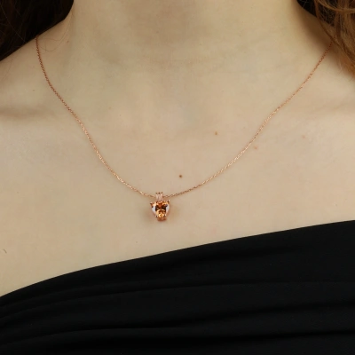 925 Ayar Gümüş Rose Kaplama Gün Işığı Kalp Kolye