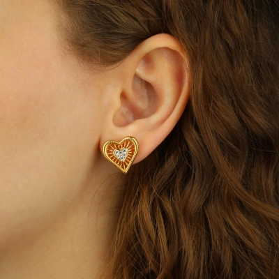 925 Ayar Gümüş Kalp Figürlü Altın Kaplama Küpe