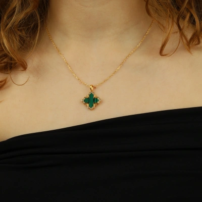 925 Ayar Gümüş Malakit Taşlı Vintage Kolye