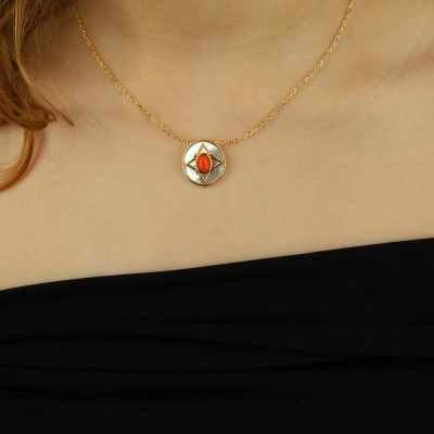 925 Ayar Gümüş Altın Kaplama Sedef Taşlı Kolye