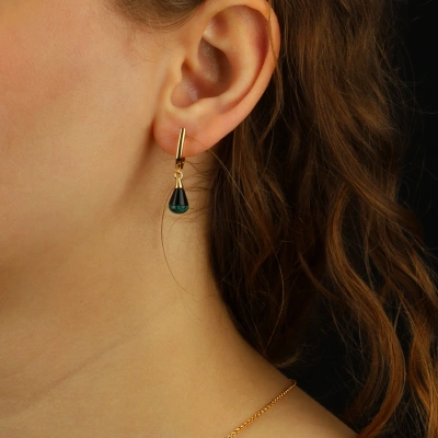 925 Gümüş Altın Kaplama Sallantılı Malakit Taşlı Küpe