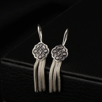 925 Ayar Çiçek İşlemeli Mardin Hasırı Küpe