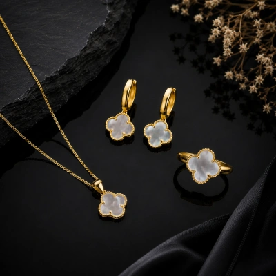925 Ayar Gold Kaplama Yonca Set