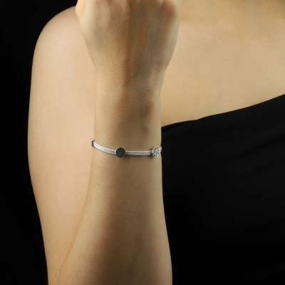 925 Ayar Güneş Motifli Mardin Hasırı Gümüş Bileklik