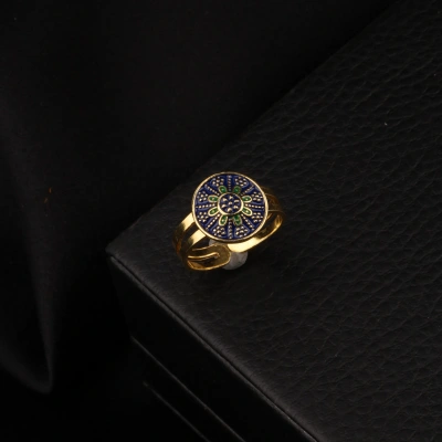 925 Ayar Mardin Hasırı Lacivert Mineli Gümüş Yüzük