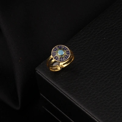 925 Ayar Mardin Hasırı Mavi Mineli Gümüş Yüzük