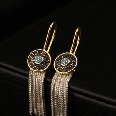 925 Ayar Mavi Mineli Mardin Hasırı Küpe