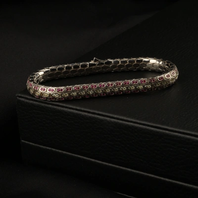 925 Ayar Pembe Zirkon Snake Vip Gümüş Bileklik