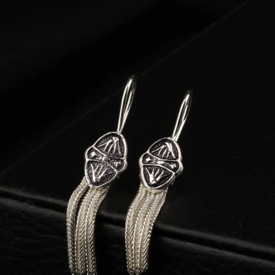 925 Ayar Rüzgar Gülü Motifli Mardin Hasırı Küpe