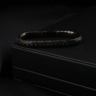 925 Ayar Sarı Lacivert Zirkon Snake Vip Gümüş Bileklik