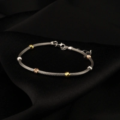 Minimalist Üç Renk Dorika 925 Ayar Gümüş Bileklik