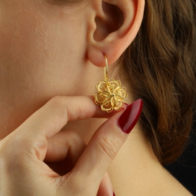 Telkari Altın Kaplama Papatya Küpe