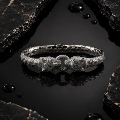 Unisex Gümüş Snake Kaplan Başlı Gümüş Bileklik