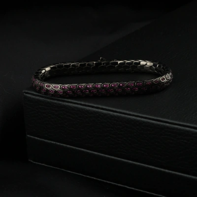 Yakut Taşlı Siyah 925 ayar Snake Vip Gümüş Bileklik