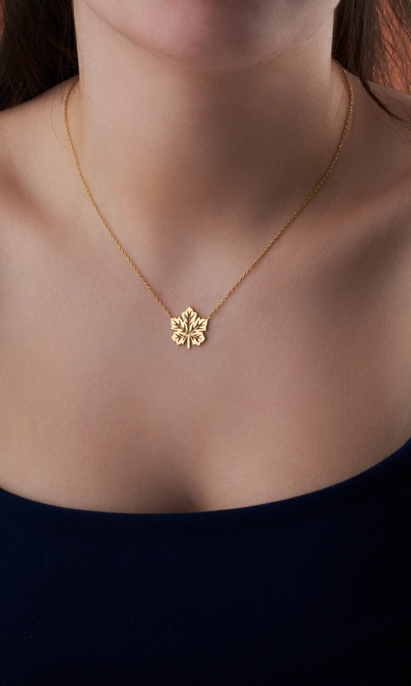 14 Ayar Altın Yaprak Kolye