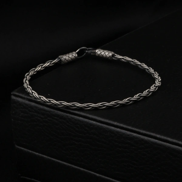 1000 Ayar İkili Örgü Oksitli Kazaziye Gümüş Bileklik